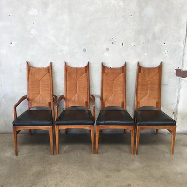 Set of Four Mid Century Cathedral Highback Rush Chairs