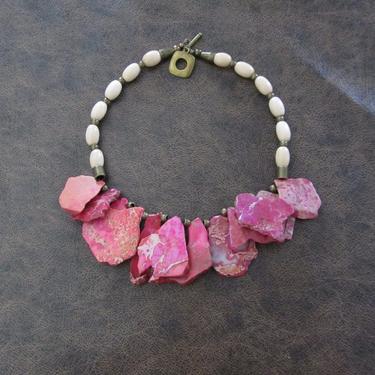 Pink slab stone statement necklace, bohemian necklace, bold imperial jasper necklace, chunky necklace, natural necklace, boho chic necklace 