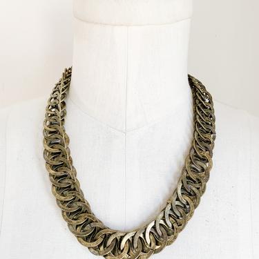 vintage Y2K brass chain linked statement necklace 