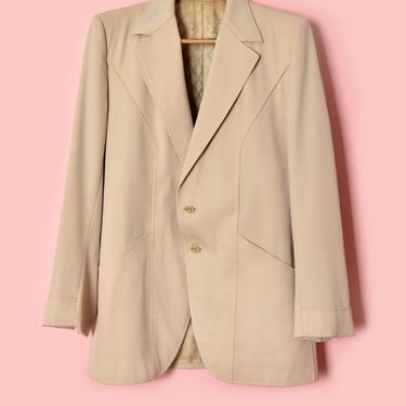 Mens Vintage Gaberdine Jacket, 50's Suit, Blazer, Beige, Tan, Light Brown, Mid Century, 1960's, 1950's, 70's, 2 Button, 42 L, Gabardine Coat 