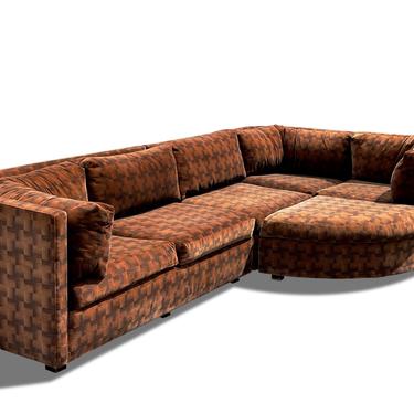 Vintage Milo Baughman Style Velvet Sectional Sofa 1970s 