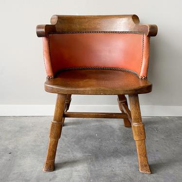 Vintage Captains Barrel Chair in Orange Vinyl Upholstery