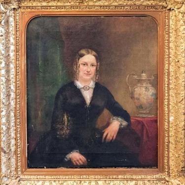 Antique Painting, Oil, Portrait of a Lady 19th C. English School, Handsome Artwork!