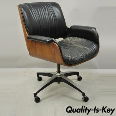 Mid Century George Mulhauser Plycraft Black Leather Bentwood Office Desk Chair