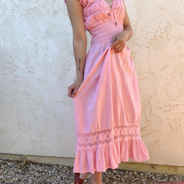 Vintage 70's Pink Ruffle Prairie Dress 