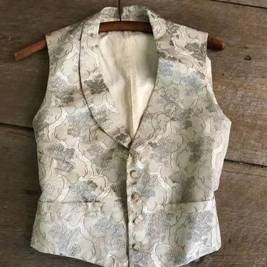 Antique Waistcoat Gilet, Couture Vest, Silk Damask, Linen, Cotton 