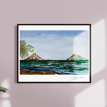 Lake view in blue- Nicaraguan landscapes- Watercolor Art Print- Travel Prints by VioletredStudio