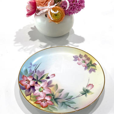 Antique Hand Painted Japan Plate With Pink and Purple Flowers 