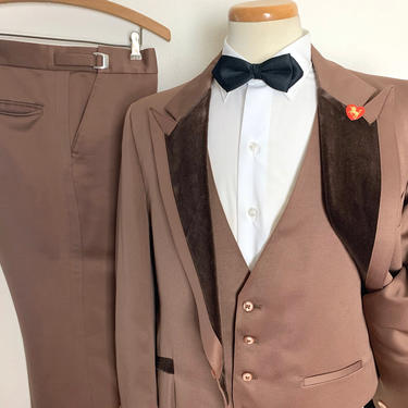 Vintage 1970s AFTER SIX 3pc Velvet Trimmed Tuxedo ~ 42 R ~ Suit ~ Wedding ~ Tux 