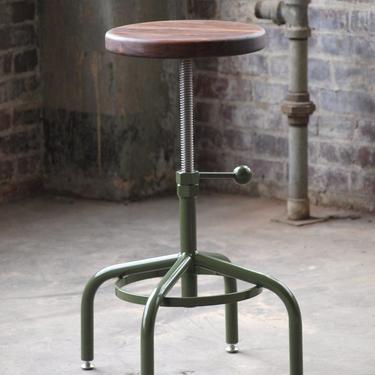 Industrial Stool Walnut Adjustable Drill Press Stool bar stools by CamposIronWorks