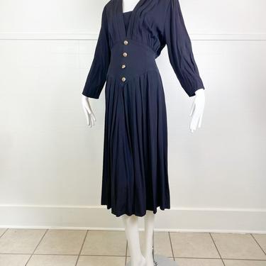 1970s does 1940s Black Nicole Elizabeth Dress / Small-Medium 