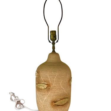 French Ceramic Lamp with incised design and appliqué fish