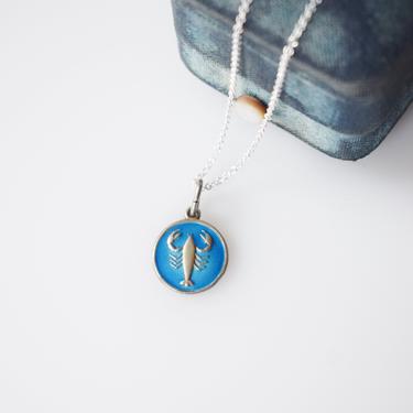 Vintage Sterling and Enamel Scorpio Charm Necklace 