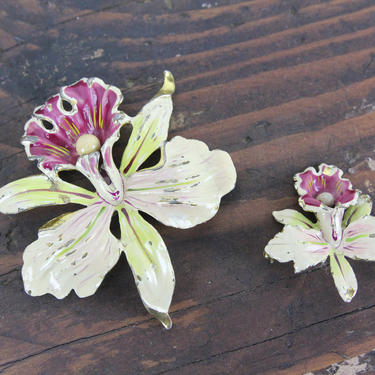 Sterling Silver and Enamel Flower Brooch Pair 