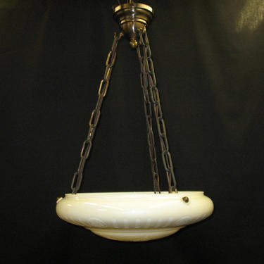 2881 Antique 1920's Steuben Calcite Attributed 16&amp;quot; Etched White Glass Dome on Chains Rewired 