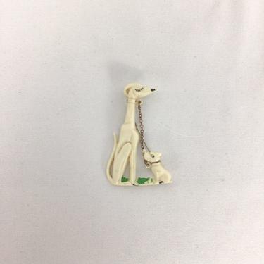 Vintage 30s Brooch | Vintage celluloid two dogs brooch | 1930s greyhound bulldog pin 
