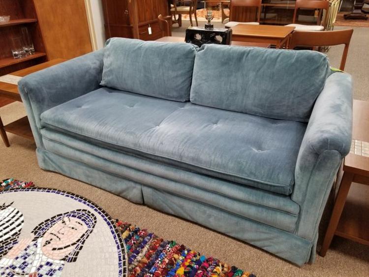                   Pair of vintage teal loveseats by Clyde Pearson Furniture