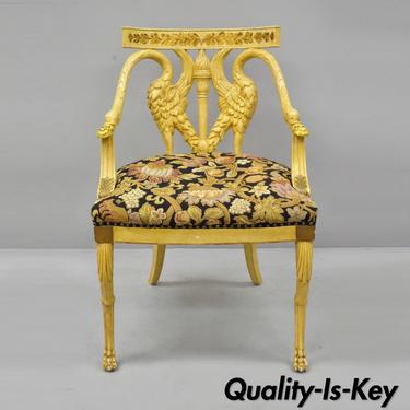 Italian Regency Neoclassical Style Swan Carved Painted Chair with Paw Feet