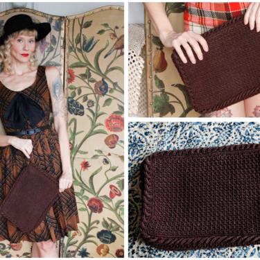 1940s Handbag // Dark Brown Knit Cordé Handbag // vintage 40s oversized clutch 