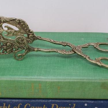 Pair of Silverplated Ornate Serving Tongs 