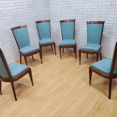 French Art Deco Solid Mahogany Jules Leleu Dining Chairs - Set of 8