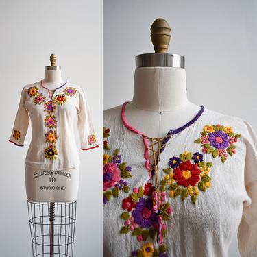 1960s Gauzy Embroidered Peasant Blouse 
