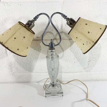 True Vintage Double Table Lamp Glass Light Lampshade Decor MCM Mad Men Mid-Century 1960s Accent Lighting Atomic Starburst Glass Star Shades 