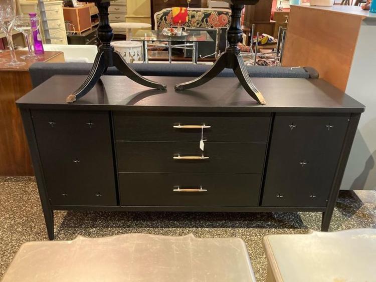 Black painted mid century credenza. 61” long 19.5” deep 31” tall. 