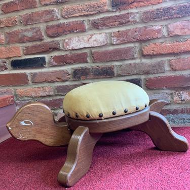1950s Mid Century Handcrafted Boho Turtle Pine Footstool 