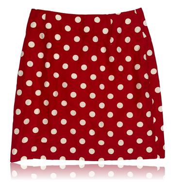 90s Vintage Red White Polka Dot High Waisted Mini Skirt // Size Medium 