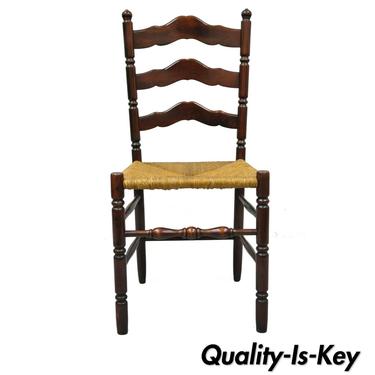 Antique American Primitive Cherry Wood Woven Rush Seat Ladder Back Side Chair