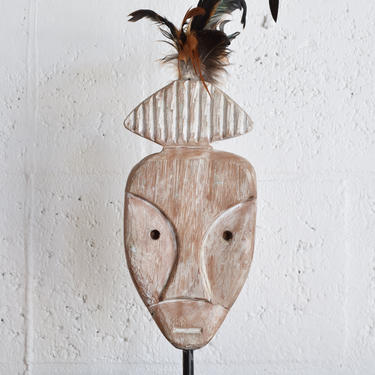Tribal Mask, Feather Decor, Boho Chic Decor, Tribal Wall Art, Indonesian Mask 