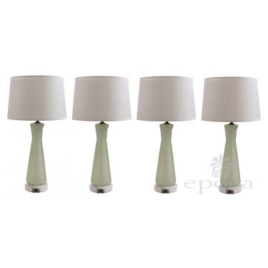 a good quality set of 4 murano mid-century celery-green ribbed glass and gold aventurine lamps by barovier &amp; toso