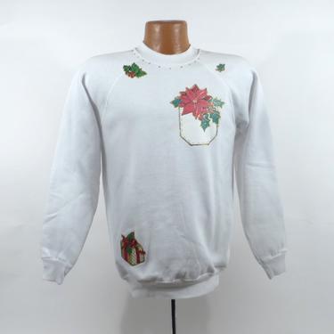 Ugly Christmas Sweater Vintage Sweatshirt Ho Made Poinsettia Party Xmas Tacky Holiday Size M 