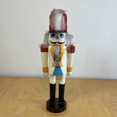 15&quot; Soldier Nutcracker, Vintage Hand Painted Wood Figurines with White, Red and Yellow Accents, Traditional Holiday Christmas Decor 