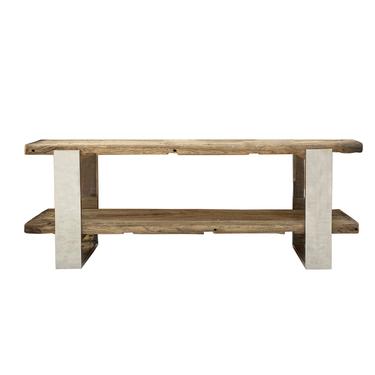 Chrome Metal Base Rustic Raw Wood Planks TV Stand Coffee Table cs7029E 