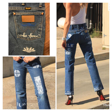 70s high waist wrangler jeans painted on BLM -Small 