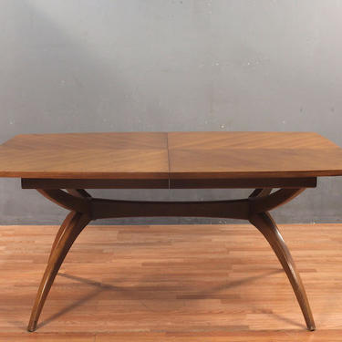 Mid Century Walnut Curve-Leg Dining Table with 3 Leaves – ONLINE ONLY