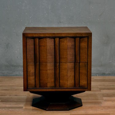 Mid Century Walnut Pedestal 2-Drawer Nightstand