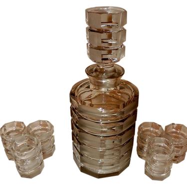 Art Deco Bohemian Stacked Glass Decanter
