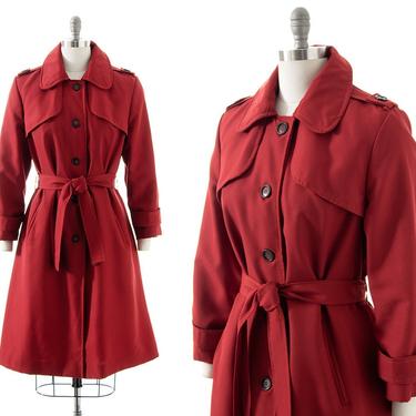 Vintage 1970s Trench Coat | 70s Burgundy Belted Rain Coat Raincoat Detective Trenchcoat (medium/large) 