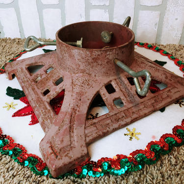 Faded Red Cast Iron Christmas Tree Stand 