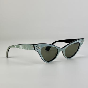 RARE 1950'S Ray-Ban - Cat Eye Sunglasses - by B & L Ray-Ban USA - UNUSUAL Light Gray-Blue Pearlized Frames - Optical Quality 