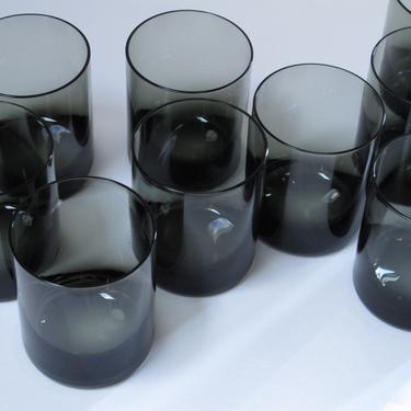 SET/12 Smoky Glass Tumblers Mid Century Glasses Gray Smoked Glass Vintage Barware Mid Century Cocktail Glasses Lowball Glasses Water Glasses 