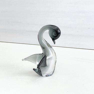Vintage Fine Italian Art Glass Figurine of a Duckling in Grey and Clear by V. Nason and C. Murano Italy 