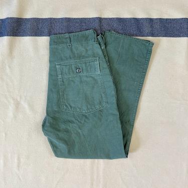Size 32x28 Vintage 1960s US Army OG-107 Cotton Sateen Fatigues Utilities Baker Pants 