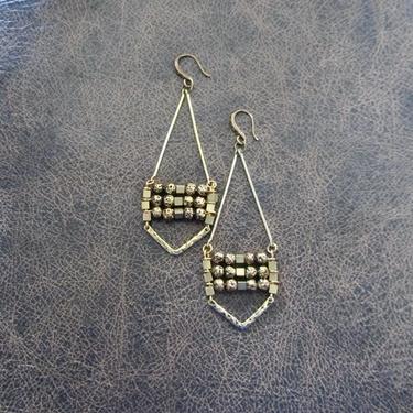 Gold lava rock earrings, chandelier earrings, etched bronze earrings, bold statement earrings, ethnic earrings, bohemian boho chic earrings2 