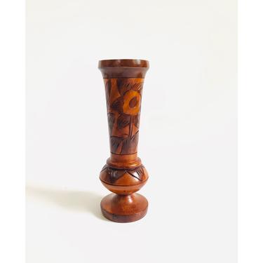 Vintage Carved Wood Floral Vase 
