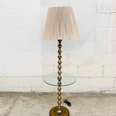Brass Floor Lamp with Attached Glass Table