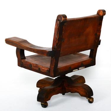 Spanish Colonial Mexican Mahogany Leather Office Rolling Chair Francisco Artigas 